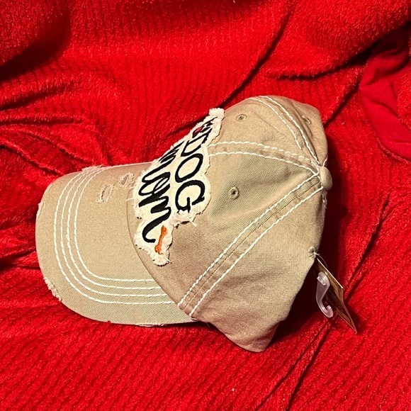 Kbethos Vintage Dog Mom Hat Beige Distressed Frayed Paw Print Baseball Cap - Picture 2 of 5